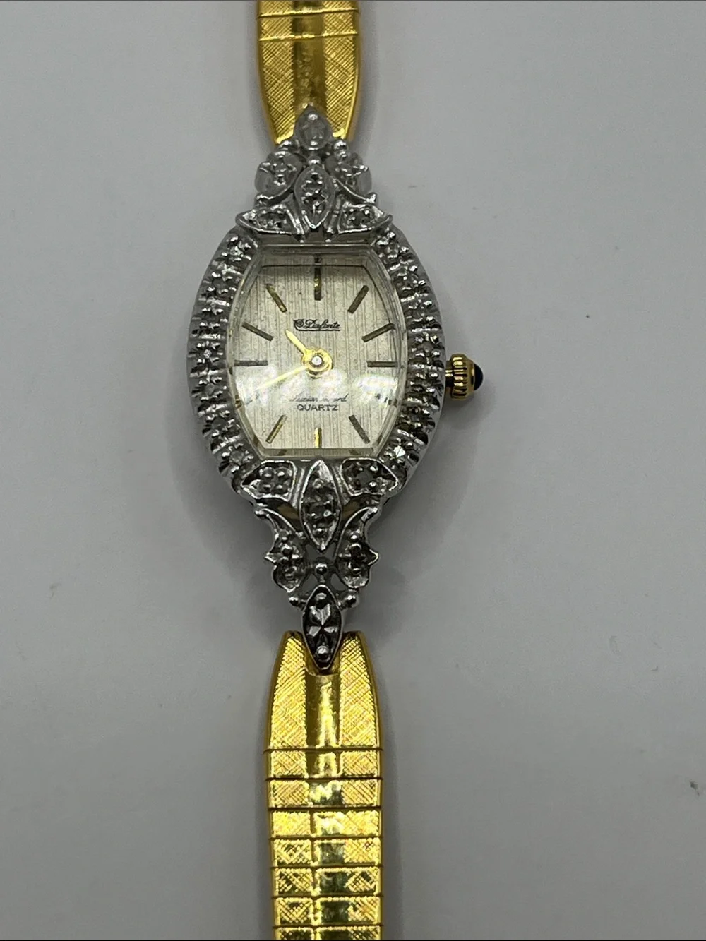 Dufonte Lucien PicLadies 17mm watch Gold Tone Diamond & Dark Blue Ruby Bezel - Picture 2 of 14